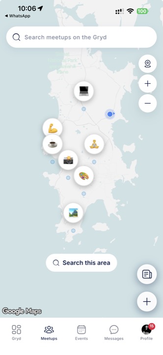SocialGryd meetups screen showing Phuket community activity