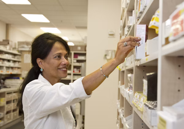 Pharmacy counter with medicine ready for collection