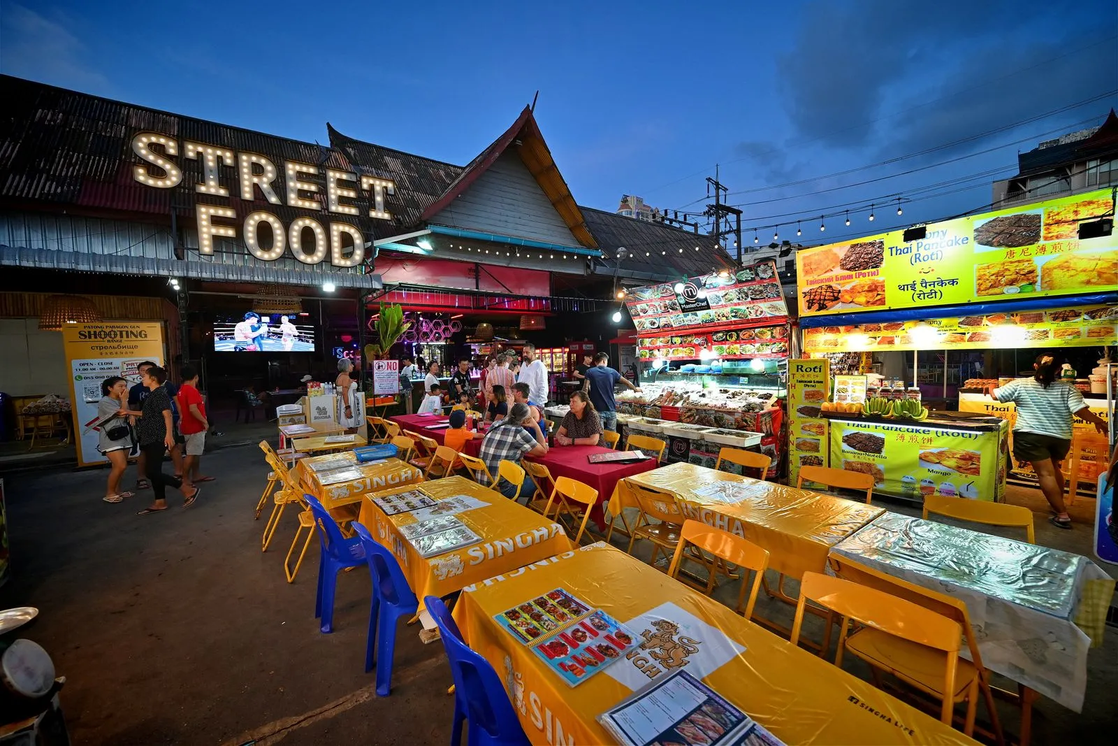 A busy evening street-food market in Patong, Phuket