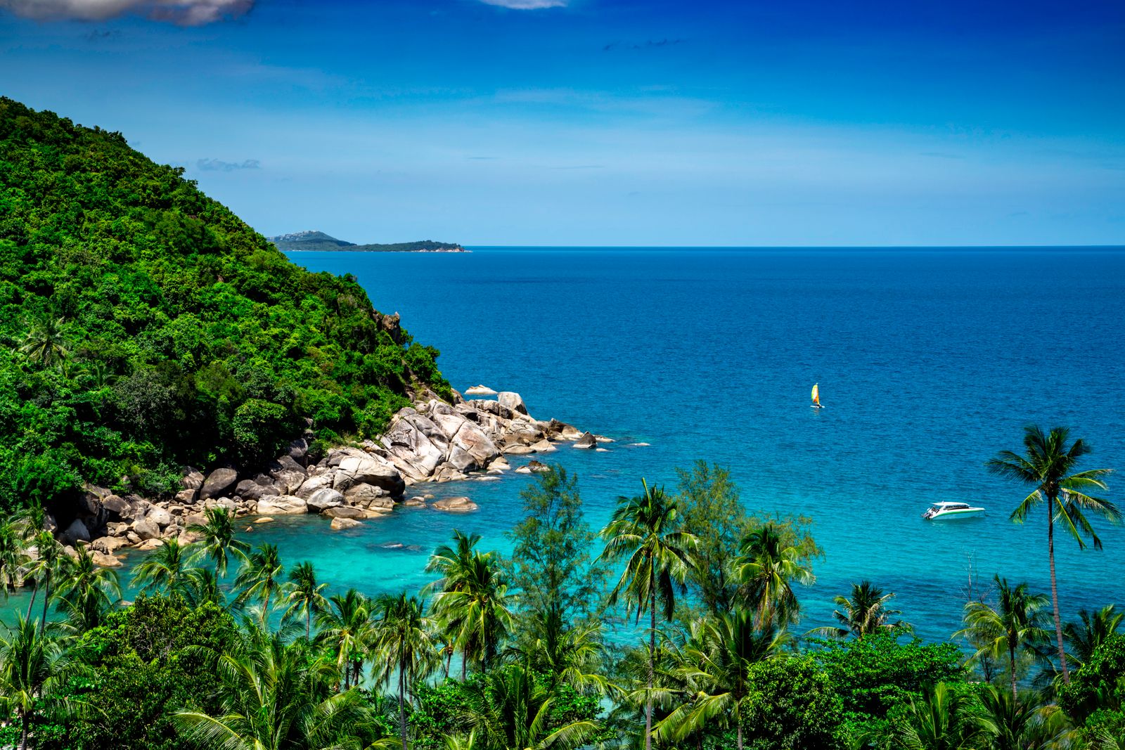 Green Koh Samui coastline and blue sea